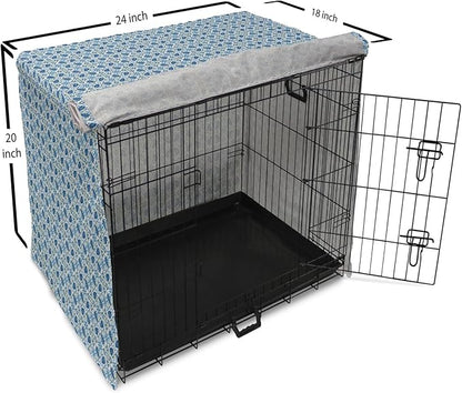 Lunarable Yellow and Blue Dog Crate Cover, Portuguese Traditional Tiles Abstract Mosaic Floral Swirl Motifs, Easy to Use Pet Kennel Cover for Cats & Medium Dogs, 24 Inch, Blue Orange Yellow