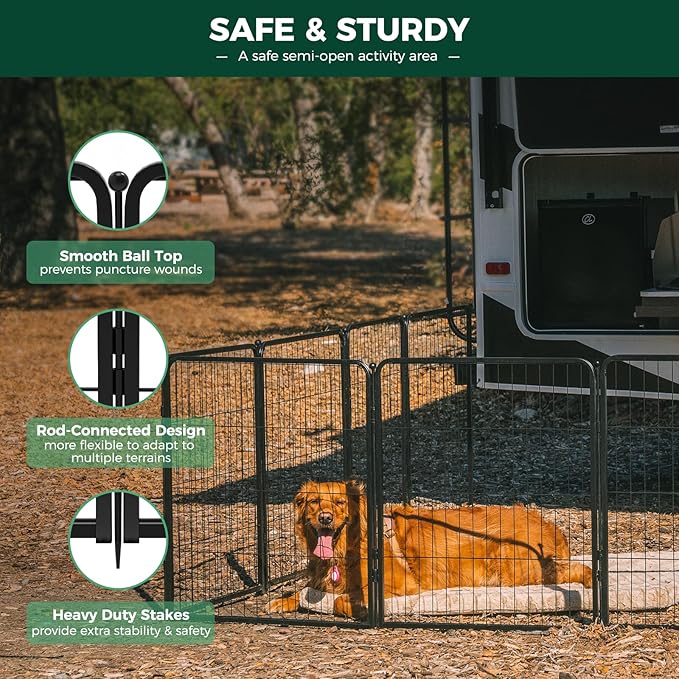FXW Rollick Dog Playpen for Yard, RV Camping, 32 inch 32 Panels for Small and Medium Dogs│Patented