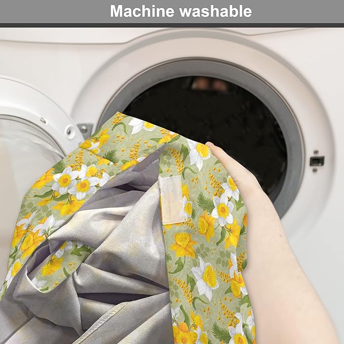 Lunarable Daffodil Dog Crate Cover, Vintage Inspirations Floral Arrangement Pattern Romantic Bouquet Nature, Easy to Use Pet Kennel Cover for Cats & Medium Dogs, 24 Inch, Green Marigold White