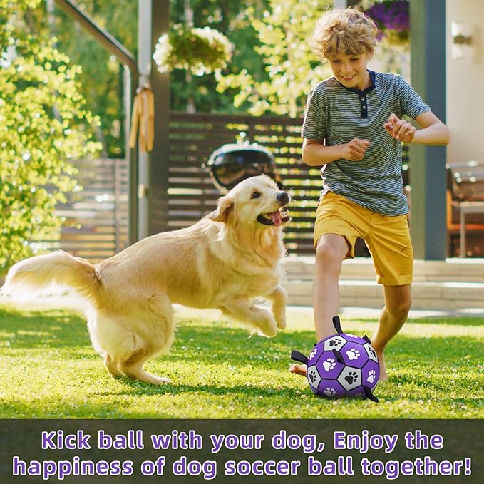 QDAN Dog Toys Soccer Ball with Straps - Durable Dog Balls for Large Dogs, Outdoor Dog Toys, Summer Dog Water Toy, Herding Ball, Puppy Dog Birthday Gifts (8 Inch)