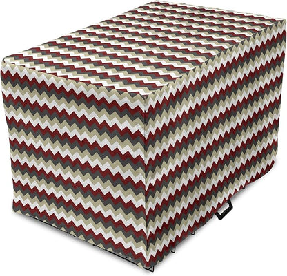 Lunarable Chevron Dog Crate Cover, Chevron Pattern with Vivid Color Scheme Stripes Design Modern Geometric, Easy to Use Pet Kennel Cover for Medium Large Dogs, 48 Inch, Burgundy Grey Eggshell