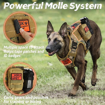 rabbitgoo Tactical Dog Harness for Large Dogs, Heavy Duty Dog Harness with Handle, No-Pull Service Dog Large Breed, Adjustable Military Dog Vest Harness for Training Hunting Walking, Brown Camo, S