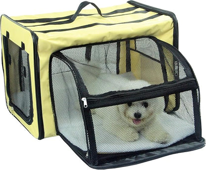 PET LIFE 'Capacious' Dual-Sided Expandable Spacious Wire Folding Collapsible Lightweight Pet Dog Crate Carrier House, X-Large, Khaki