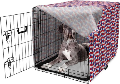 Lunarable Football Dog Crate Cover, Wavy Stripes and National Sport in American USA Inspired Colors, Easy to Use Pet Kennel Cover for Medium Large Dogs, 48 Inch, Coral Violet Blue White