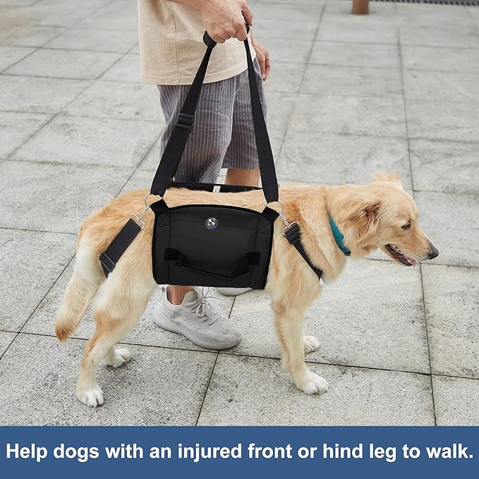 Dog Carry Sling, Emergency Backpack Pet Legs Support & Rehabilitation Dog Lift Harness for Nail Trimming, Dog Carrier for Senior Dogs Joint Injuries, Arthritis, Up and Down Stairs(M, Black)