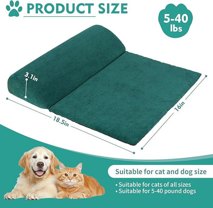 Dog Cat Bolster Pillow with High Resilience Foam, Headrest for Large Dogs, Benefit for Cervical Vertebra and Neck, Easy to Carry, Machine Washable Cover＆Easy to Clean(Green)