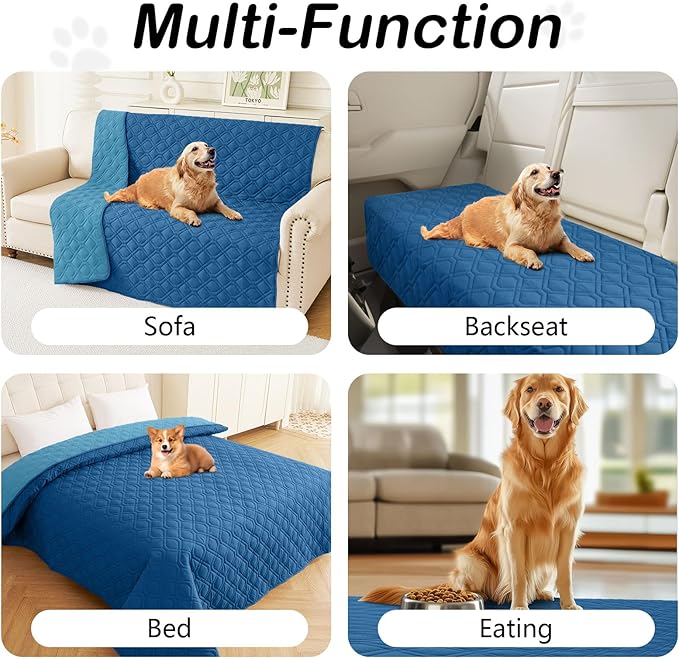 hyha Waterproof Dog Bed Blanket, Soft Dog Bed Cover Pet Blankets, Washable Couch Sofa Cover for Dogs, Reversible Pet Sofa Covers for Furniture (30x70 Inch, Navy Blue/Blue)