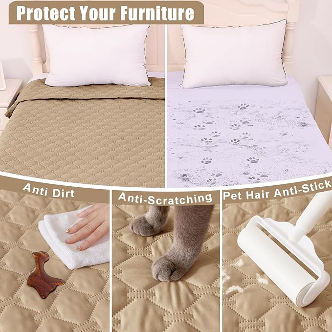 Smiry Waterproof Dog Blanket, Soft Dog Bed Cover Pet Blanket, Reversible Couch Cover for Dogs Washable, Pet Couch Covers for Sofa Furniture Protector for Puppy Cat (82x82 Inch, Camel/Beige)