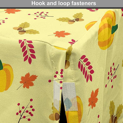 Lunarable Autumn Pumpkin Dog Crate Cover, Seasonal Image with Fall Botanical Elements Leaves and Acorns, Easy to Use Pet Kennel Cover for Medium Large Dogs, 48 Inch, Pastel Yellow Multicolor