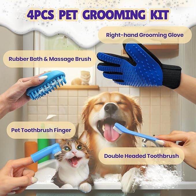 Pet Toothbrushes, Rubber Dog Bath & Massage Brush, Pet Shedding Massage Glove & Soft Silicone Cat Chin Acne Brush for Long and Short Haired Dogs, Cats & Small Animals - Dogs Bath Grooming Kit