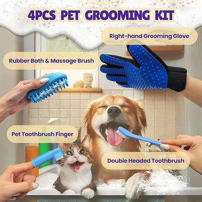 Pet Toothbrushes, Rubber Dog Bath & Massage Brush, Pet Shedding Massage Glove & Soft Silicone Cat Chin Acne Brush for Long and Short Haired Dogs, Cats & Small Animals - Dogs Bath Grooming Kit