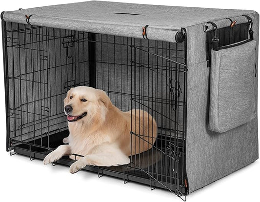 600D Dog Crate Cover, Waterproof Pet Kennel Cover with Storage Bag, Dog Cage Cover Fit for 36 Inch Wire Crate, 36 Inches, Gray (Cover Only)