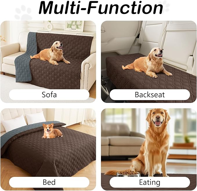 hyha Waterproof Dog Bed Blanket, Soft Dog Bed Cover Pet Blankets, Washable Couch Sofa Cover for Dogs, Reversible Pet Sofa Covers for Furniture (30x70 Inch, Chocolate/Dark Grey)