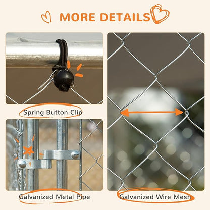 PawHut Large Dog Kennel Outside, Heavy Duty Dog Cage with Waterproof Cover, Outdoor Fence Dog Run with Galvanized Chain Link, Secure Lock, 13' x 13' x 7.5'