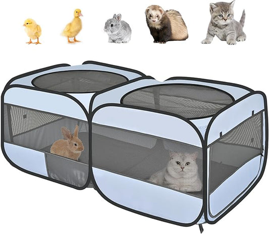 Small Animals Playpen Pop up Small Pet Cage Enclosure Hutch Kennel Tent Chick Run Brooder Box Coop Portable Foldable Outdoor Yard Fence for Kitten Ferret Puppy Guinea Pig Rabbit Hamster Chinchillas