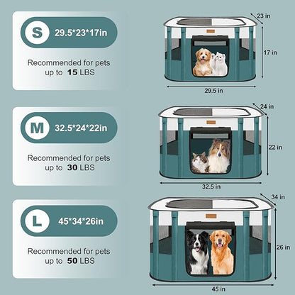 Dog Playpen - Foldable Cat Play Pens for Pubby,Kitten, Rabbit,Portable Pet Tent with Carring Bag for Indoor/Outdoor Travel Camping (Blue-Medium)
