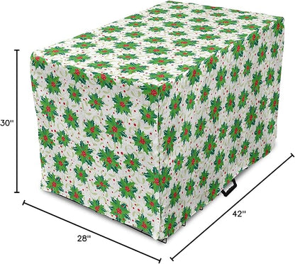 Lunarable Berries Dog Crate Cover, Holiday Themed Illustration of Berries Seasonal Christmas Ornaments, Easy to Use Pet Kennel Cover for Medium Large Dogs, 42 Inch, Pink Green