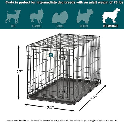MidWest Homes for Pets Dog Crate | Midwest Life Stages 36' Folding Metal Dog Crate | Divider Panel, Floor Protecting Feet, Leak-Proof Dog Pan | 36L x 23W x 25H Inches, Intermediate Dog Breed, Black