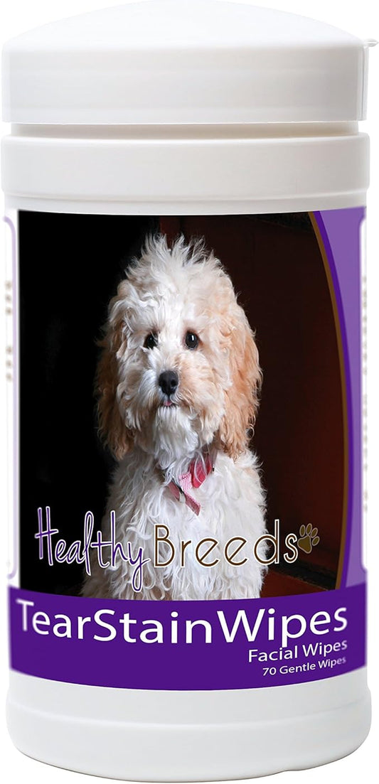 Healthy Breeds Dog Tear Stain Remover Wipes for Cockapoo - Over 100 Breeds - Facial Eye Cleaner - 70 Wipes - Cleans Crust Stains Mucus Saliva - Mild Gentle Fragrance Free