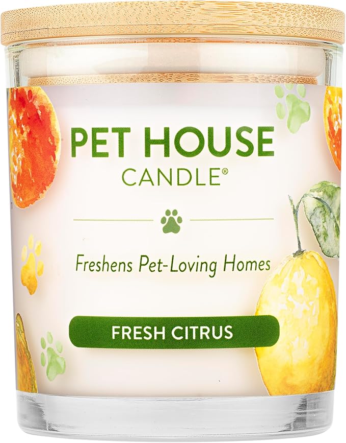 One Fur All - 100% Natural Soy Wax, 20 Fragrances - Odor Eliminator, Appx 60 Hrs Burn Time, Non-Toxic, Reusable Glass Jar Scented Candles – Pet House Candle, Fresh Citrus