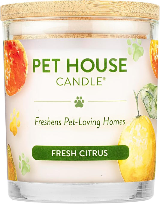 One Fur All - 100% Natural Soy Wax, 20 Fragrances - Odor Eliminator, Appx 60 Hrs Burn Time, Non-Toxic, Reusable Glass Jar Scented Candles – Pet House Candle, Fresh Citrus