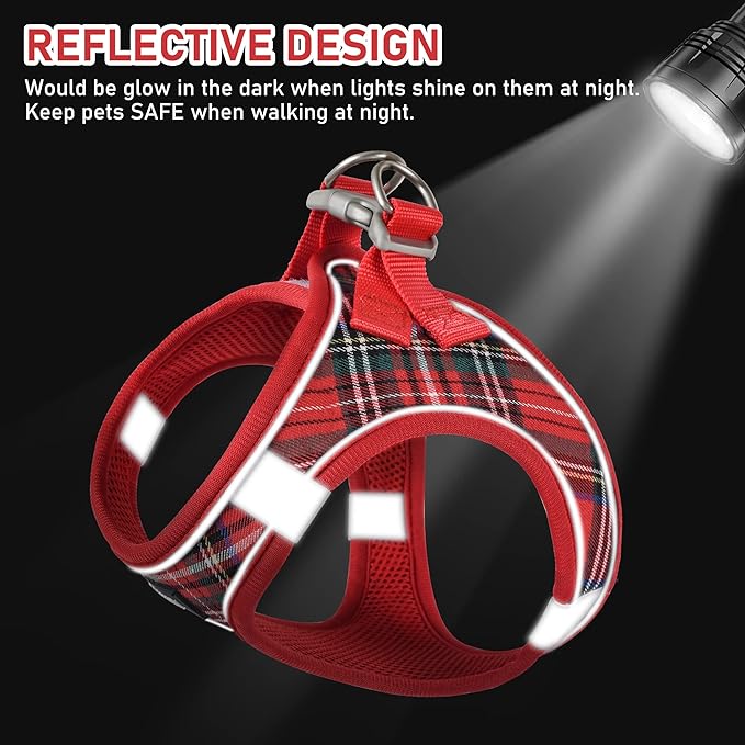 GAMUDA Dog Harness, Collar and Seat Belt Set, Vehicle Safety Harness, Retractable Adjustable Pet Seatbelts with Travel Strap and Carabiner for Most Cars (Red, XS)