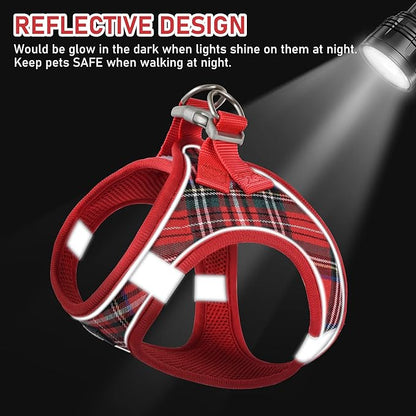 GAMUDA Dog Harness, Collar and Seat Belt Set, Vehicle Safety Harness, Retractable Adjustable Pet Seatbelts with Travel Strap and Carabiner for Most Cars (Red, XS)