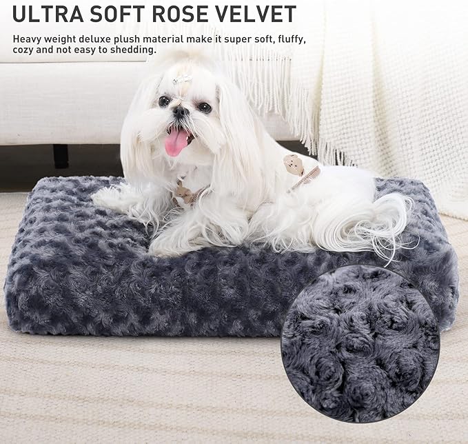 KSIIA Washable Dog Bed Deluxe Plush Dog Crate Beds Comfy Kennel Pad Anti-Slip Pet Sleeping Mat for Large, Jumbo, Medium, Small Dogs Breeds, 21" x 13", Dark Grey