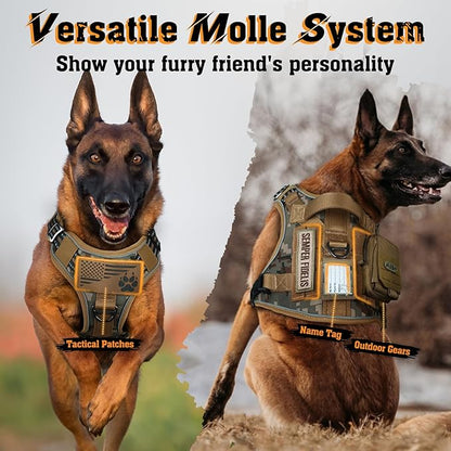 rabbitgoo Dog Harness for Large Dogs No Pull, Tactical Service Dog Vest with Molle and Control Handle, Adjustable and Reflective Military Pet Harness for Easy Walking and Training, Desert camo, L