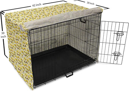 Lunarable Cartoon Dog Crate Cover, Construction Vehicles Style Machines Safety Building Theme, Easy to Use Pet Kennel Cover for Medium Large Dogs, 42 Inch, Yellow White Black