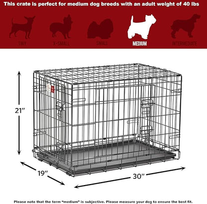 MidWest Homes for Pets Medium Dog Crate | Midwest Life Stages 30' Double Door Folding Metal Dog Breed Crate | Divider Panel,Floor Protecting Feet & Dog Pan | 30.6L x 19.3W x 21.4H Inches