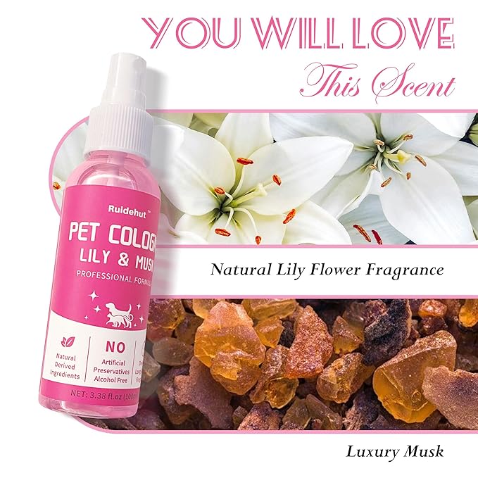 Pet Cologne, Lily & Musk Scent, Deodorize & Refresh, For Dogs, Cats, Puppies, 3.38 fl.oz (Lily & Musk)