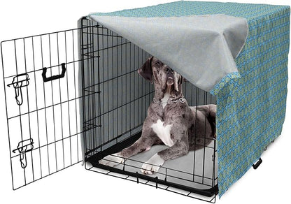 Lunarable Yellow and Blue Dog Crate Cover, Hand Drawn Abstract Ornament Rhombus Shapes Mosaic Vintage, Easy to Use Pet Kennel Cover for Medium Large Dogs, 48 Inch, Blue Aqua Yellow