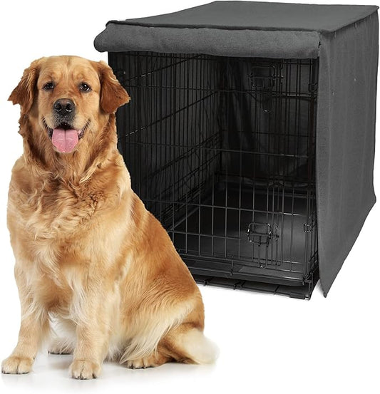 Friends Forever Metal Dog Crate Cover 42 inch, Wire Dog Kennel Cover w/Light Blocking Protective Curtain, Dog Cage Cover w/Roller Shades, Machine Washable, Trucker Black