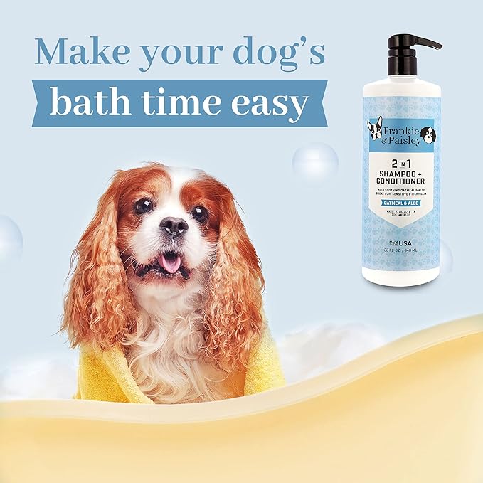 Frankie & Paisley 2-in-1 Soothing Dog Grooming Shampoo and Conditioner for Dry or Itchy Skin and Allergy Relief with Oatmeal and Natural Aloe Vera - 32 fl. Oz