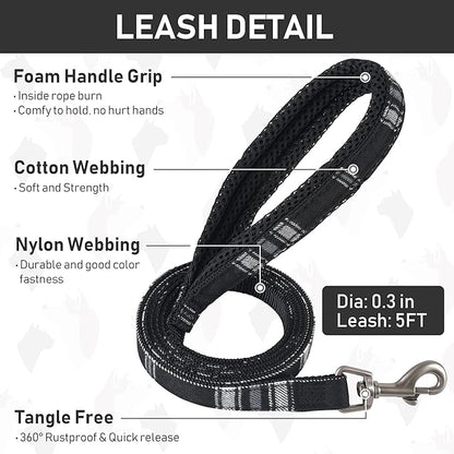 GAMUDA Dog Harness Collar and Leash Set, Horse Care Sheets, No Chock No Pull Adjustable Vest Harnesses Plaid Reflective for Medium Dog, Cat, Small Horse, Small Bull and Pig (Black, S)