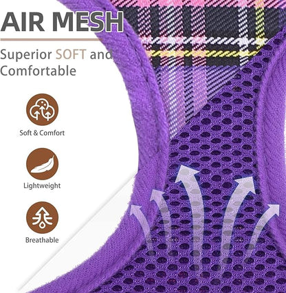 PUPTECK Soft Mesh Dog Harness and Leash Set Pet Puppy Cat Comfort Padded Vest No Pull Harnesses, Purple, L