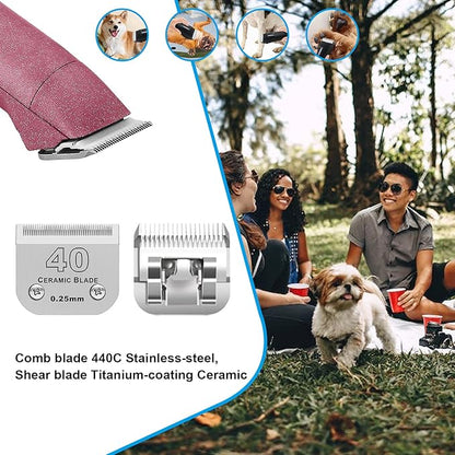 Detachable Pet Dog Grooming Clipper Ceramic Blade,Compatible with Andis Size 40 Cut Length 1/100"(0.25mm),Compatible with Oster A5, Wahl KM Series Clippers