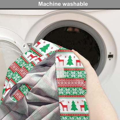 Ambesonne Christmas Dog Crate Cover, Knit Style Graphic Reindeer Star and Snowflake Holiday Family Theme, Easy to Use Pet Kennel Cover for Small Dogs Puppies Kittens, 18 Inch, White Green