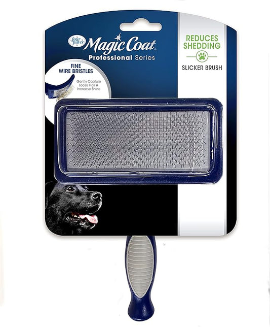 Four Paws Magic Coat Professional Series Grooming Brush for Dogs & Cats, Reduces Shedding, Stimulates Coat's Natural Oils, Ergonomic Design, Ideal for Medium, Long, Curly, and Wiry Coats