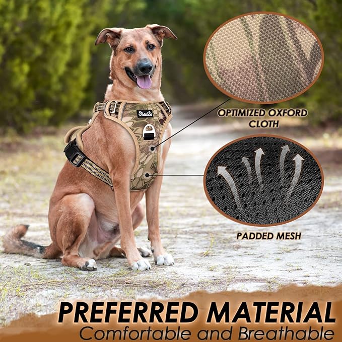 Lukovee No Pull Dog Harness, No Choke Adjustable Dog Harness with 2 Leash Clips and Easy Control Vertical Handle, Soft Padded Dog Vest for Medium and Large Dogs (Camouflage)
