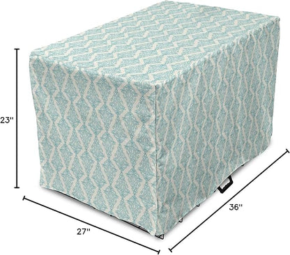 Lunarable Damask Blue Dog Crate Cover, Vintage Antique Pattern with Classic Victorian Motif, Easy to Use Pet Kennel Cover for Medium Large Dogs, 36 Inch, Eggshell Pale Cadet Blue