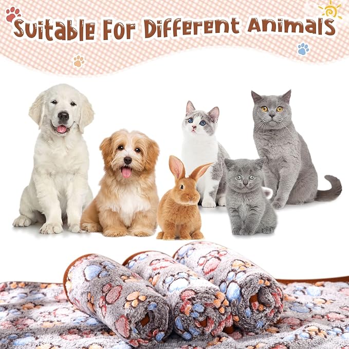 Tatuo 4 Pcs Dog Blanket Pet Puppy Blanket Puppy Teething Toys Paw Print Fleece Blanket for Pet Cat Soft Warm Sleep Mat Guinea Pig Cage Blanket(Small(24 x 16 Inch),Black)