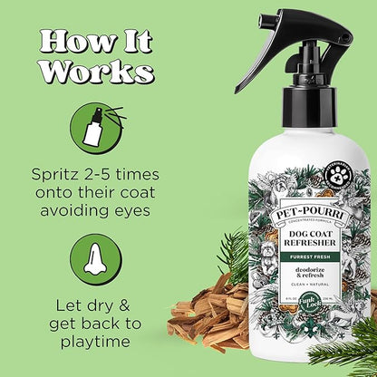 Pet-Pourri Dog Coat Deodorizing Spray – Plant Derived Ingredients – Vet Recommended – Fir + Amber + Cedarwood – Paraben & Sulfate-Free - Grooming perfume Spray for Dog Odor