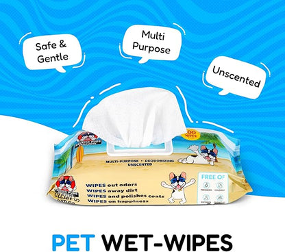 Dog Wrinkle Wipes English Bulldog - 200 count - Gentle, Plant Based, Unscented Bulldog Face Wipes - Frenchie Wrinkle Wipes - Dog Wipes for Paws and Butt, Dog Wipes Cleaning Deodorizing