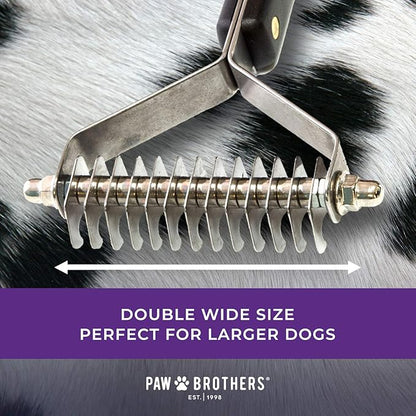 RYAN'S PET SUPPLIES Paw Brothers 13-Blade Coarse Double Wide Dematting Undercoat Rake for Dogs and Cats, Professional Grade, Dog Shedding Brush, Stainless Steel Blades, Rounded Gentle Teeth