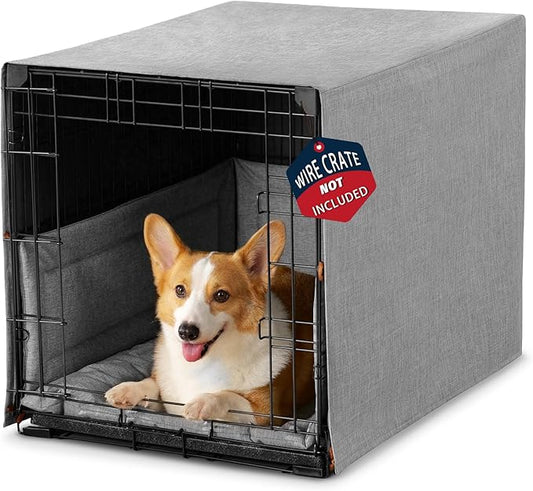 3-Piece Waterproof Dog Crate Cover Set with Kennel Cover, Bed Mat & Bumper Pad - Washable Pet Crate Accessories Fit for 24 Inch Dog Cages (24", Gray)