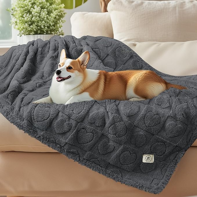 Luciphia Waterproof Blanket for Large Dogs Washable Pet Bed Cover Soft Fluffy Puppy Blanket with Premium Fleece Cozy Calming Cat Blankets for Indoor Cats Grey 85x57 inch