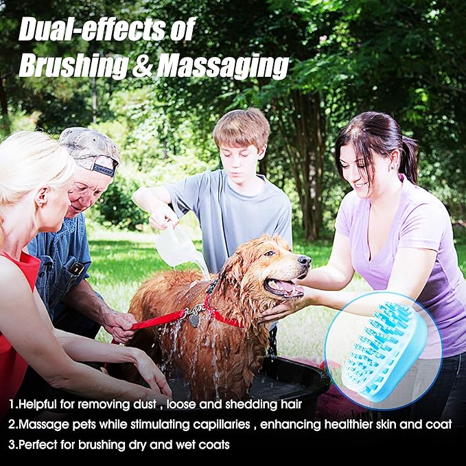 Pet Bath Massage Brush - Grooming Comb with Soft Silicone Bristles for Shampoo and Massage Dogs & Cats with Short or Long Hair