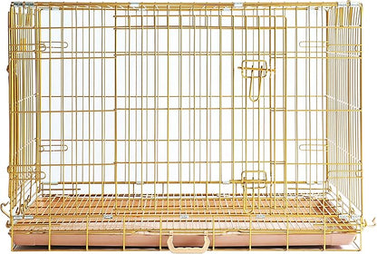 HOMEY PET Copper Gold Dog Crate 36 Inch, Portable Folding Metal Wire Dog Kennel Pet Dog Cage with Removable Floor Grid, Pull Out Leak-Proof Pan, Double Doors, Handle for Medium Dogs, Indoor Outdoor